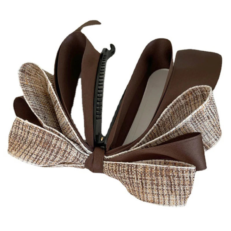 New【Korean Bow Grab Clip Female Net Red Back Of The Head Spoon Hair Card High Ponytail Fixed Artifact Headdress Hair Clips】