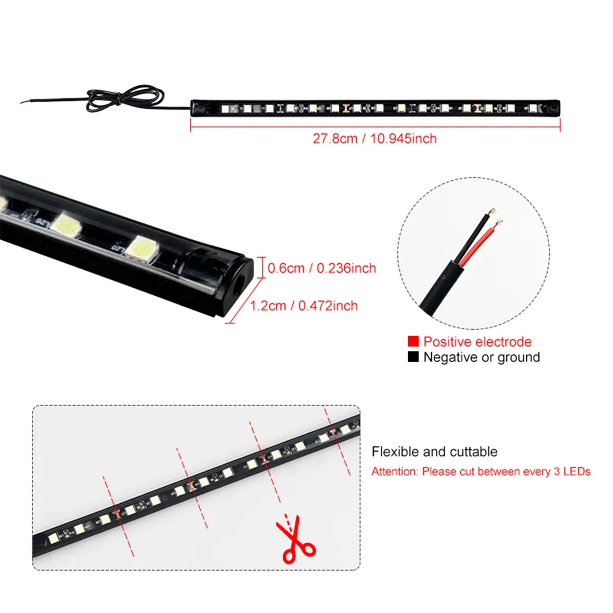 2pcs Car Ambient Lighting Strip | Waterproof 12V LED Decorative Neon Lamp for Auto In lifestyle view