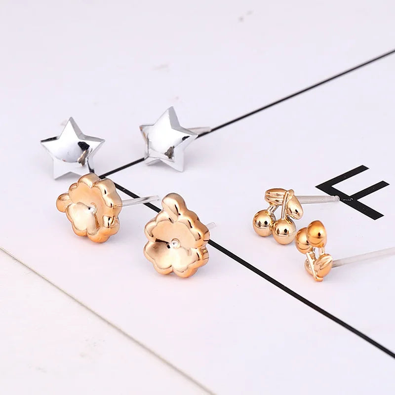 Gold Sliver Enamel Pearl Flower Heart Stud Earring Set detail view