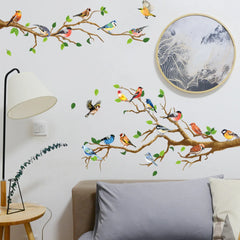 Colorful Birds on Branch Wall Decal | 4pcs Self-Adhesive PVC Art Sticker Set alternate view
