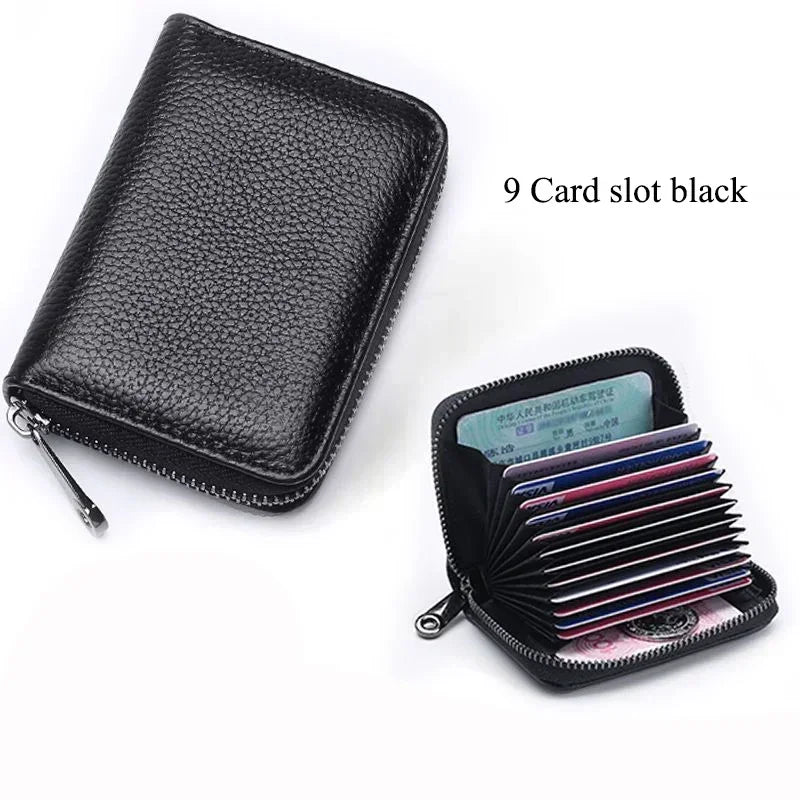 Business Card Holder Wallet | PU Leather Credit Card Case with Zipper Closure detail view
