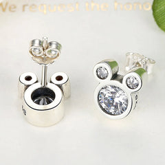 Hot Selling 925 Sterling Silver Cute Dazzling Mouse Cartoon Stud Earrings For Women Gi close-up view