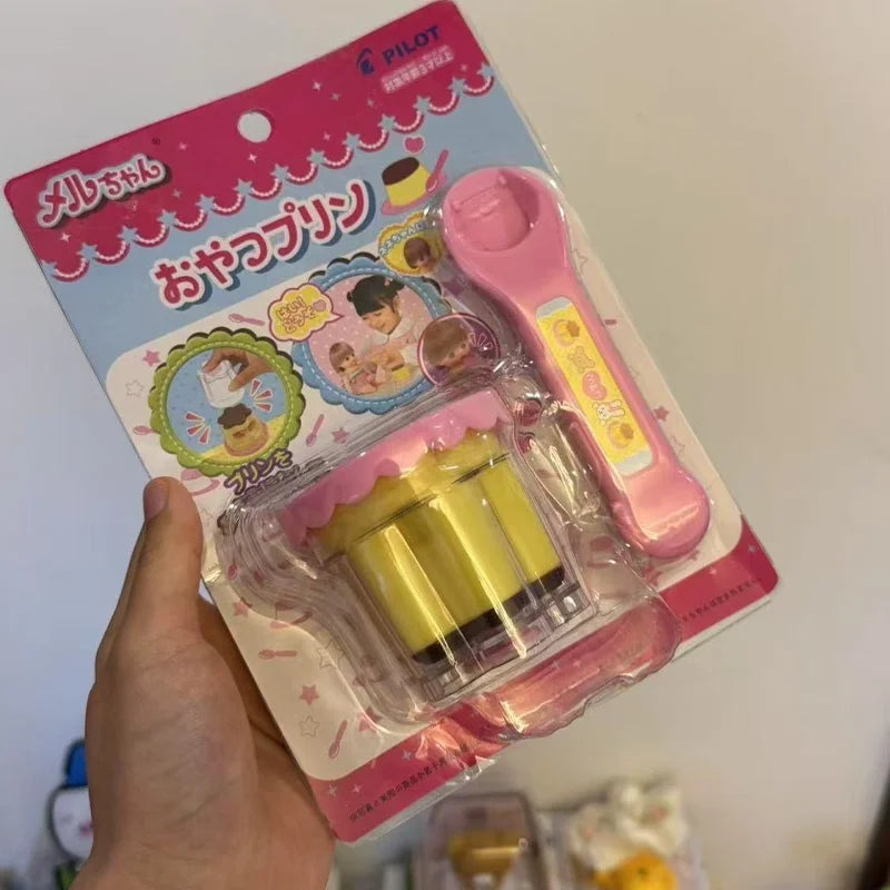 Feeding Pudding Set | Cute Pink Jelly Strawberry Desktop Ornament Toy close-up view