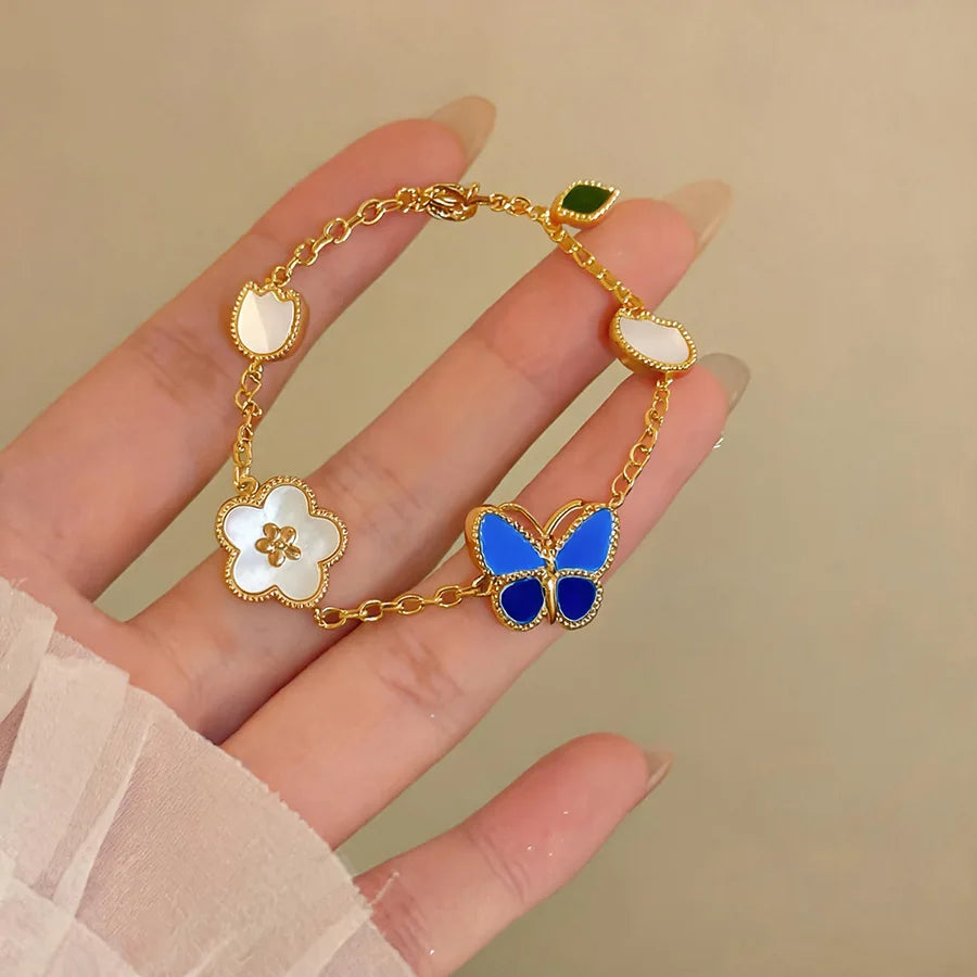 Blue Dripping Oil Butterfly Bracelet for Women Fritillary Flower Leaf