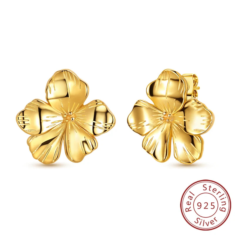 925 Stainless Steel Stud Earrings For Women Girls Simple Flower Bow Star Moon Zircon lifestyle view