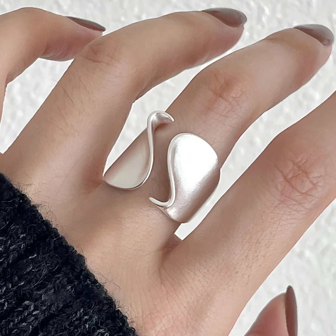 925er Sterling Silber Mattierter Geometrie-Ring | Texturierter breiter Bandring für Frauen