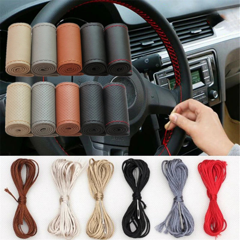 Leather Car Steering Wheel Cover Car Braid On The Steering Wheel 38 CM DIY Universal Auto Steering W
