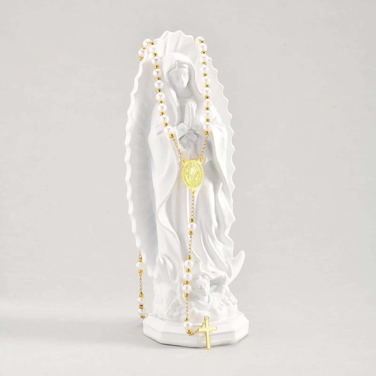 Vnox Stainless Steel Pearl Rosary Beaded Necklace,Virgin Mary Religious Cross Necklace For Women,Prayer Jewelry 65cm Long Chain