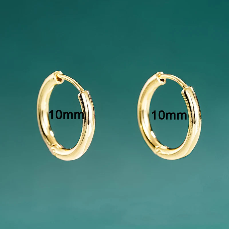 Huitan Glossy Minimalist Hoop Earrings Chic 6mm/7mm/8mm/9mm/10mm/12mm Ear Piercing Acces detail view