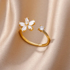 Stainless Steel Cross Flower Heart Ring 18K Gold-plated Anti Fading Rings Women Wedding Golden Jewelry Vacation Accessories Gift