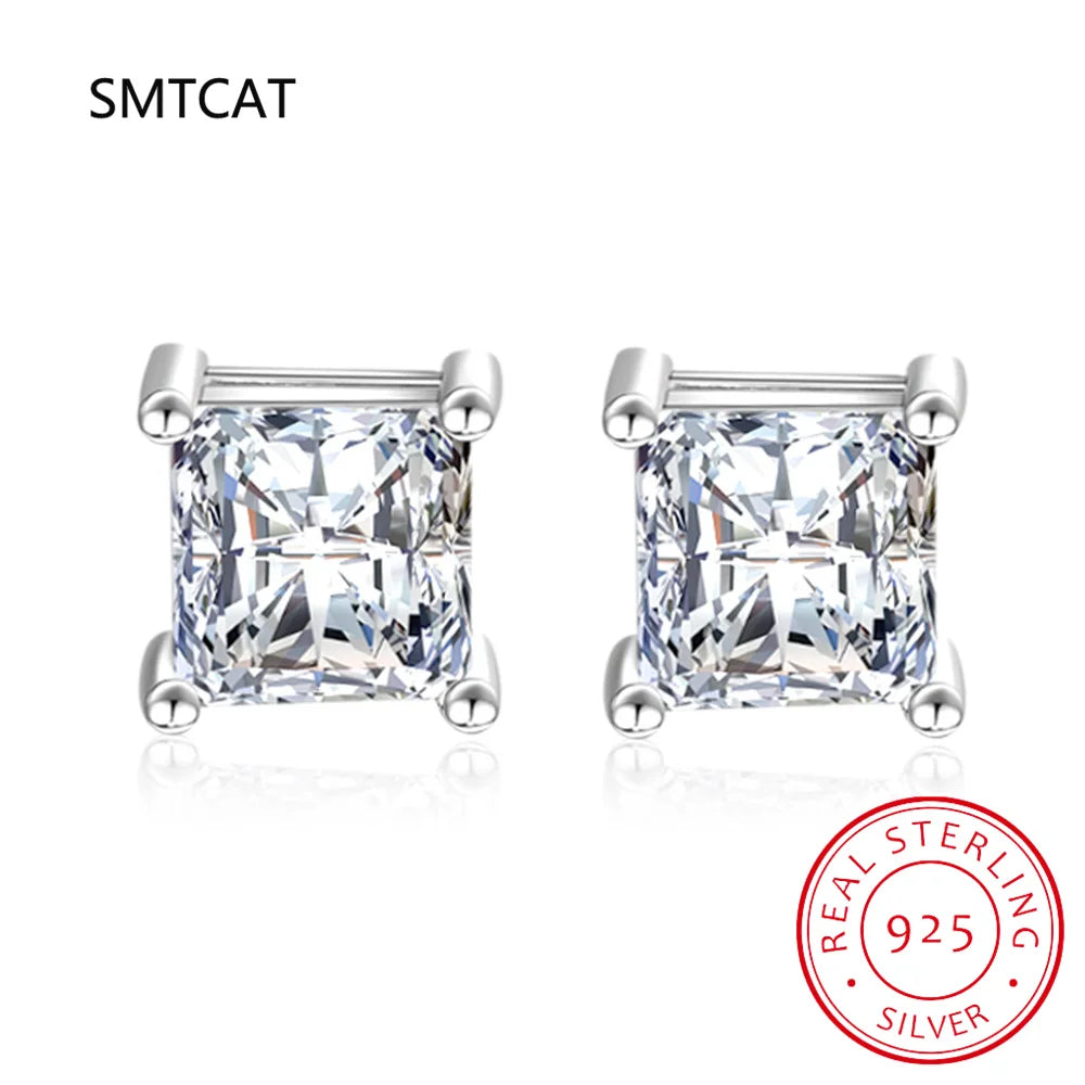Princess Cut 0.4-5CT Moissanite Stud Earrings for Women Men VVS Simulated Diamond E additional angle