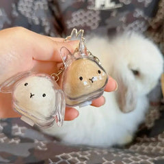 Cartoon Pet Hair Memorial Transparent Storage Box Keyring Cute Animal Rabbit Fur Organizer Keychain