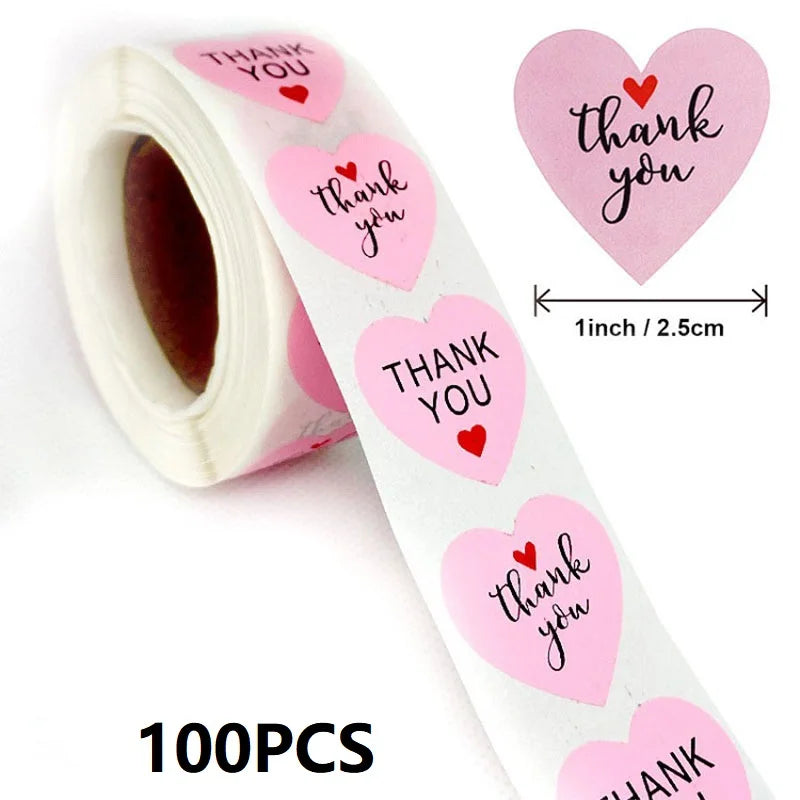 100-500PCS Thank You Stickers | Heart Shaped Merci Labels for Packaging and Gifts close-up view