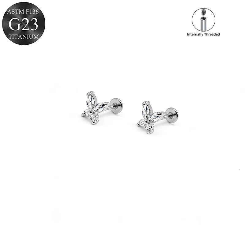 EVISPOL ASTM F136 G23 Titanium Tiny CZ Labret Lip Stud Earring for Women 16G Heart additional angle