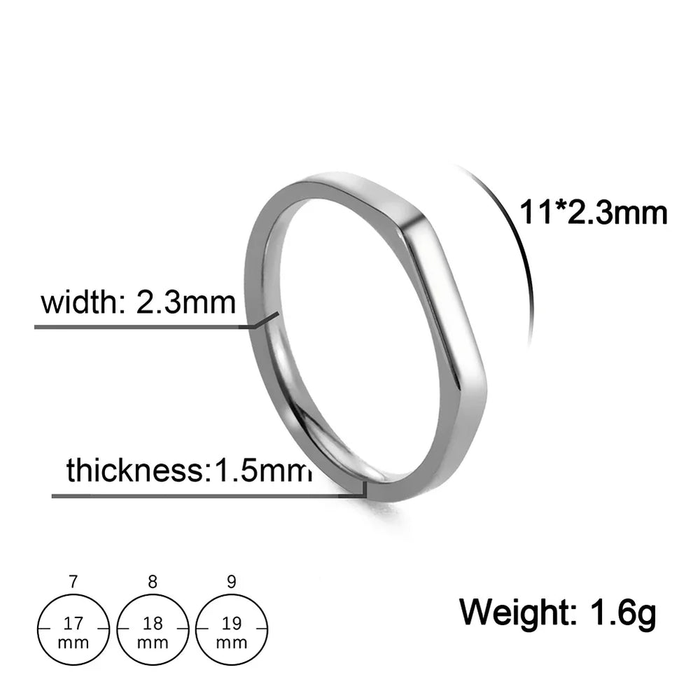 Skyrim Minimalist Signet Rings Women Men Stainless Steel Wide Rectangle Geometric Ring close-up view