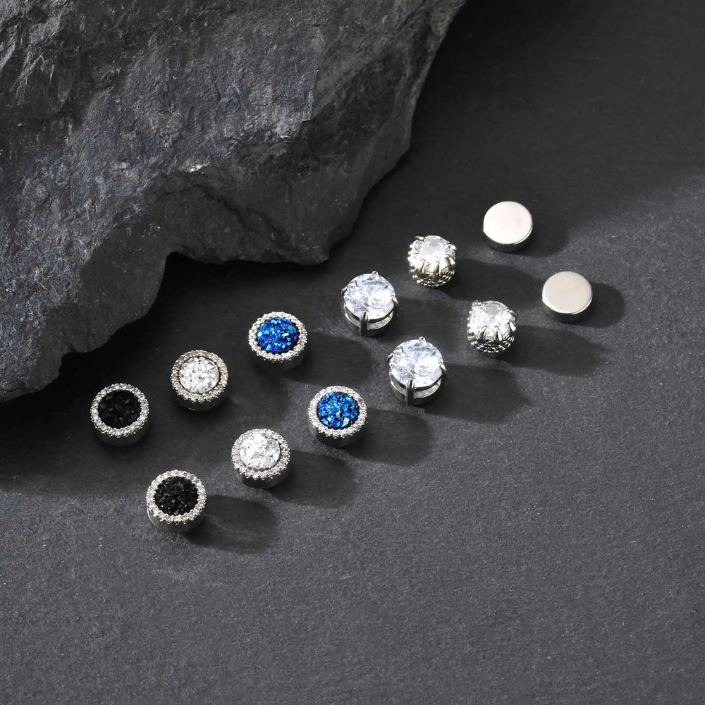 Vnox Magnetic Clip Earrings Non Piercing, Hip Hop Zircon Studs for Men Women, Fashion Sliver Color R