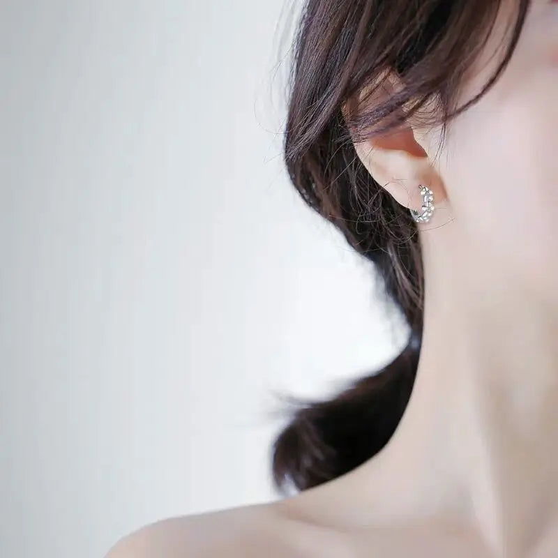 New 925 Sterling Silver Earrings Small Flower Round Earrings Female Charm Jewelry Gif lifestyle view