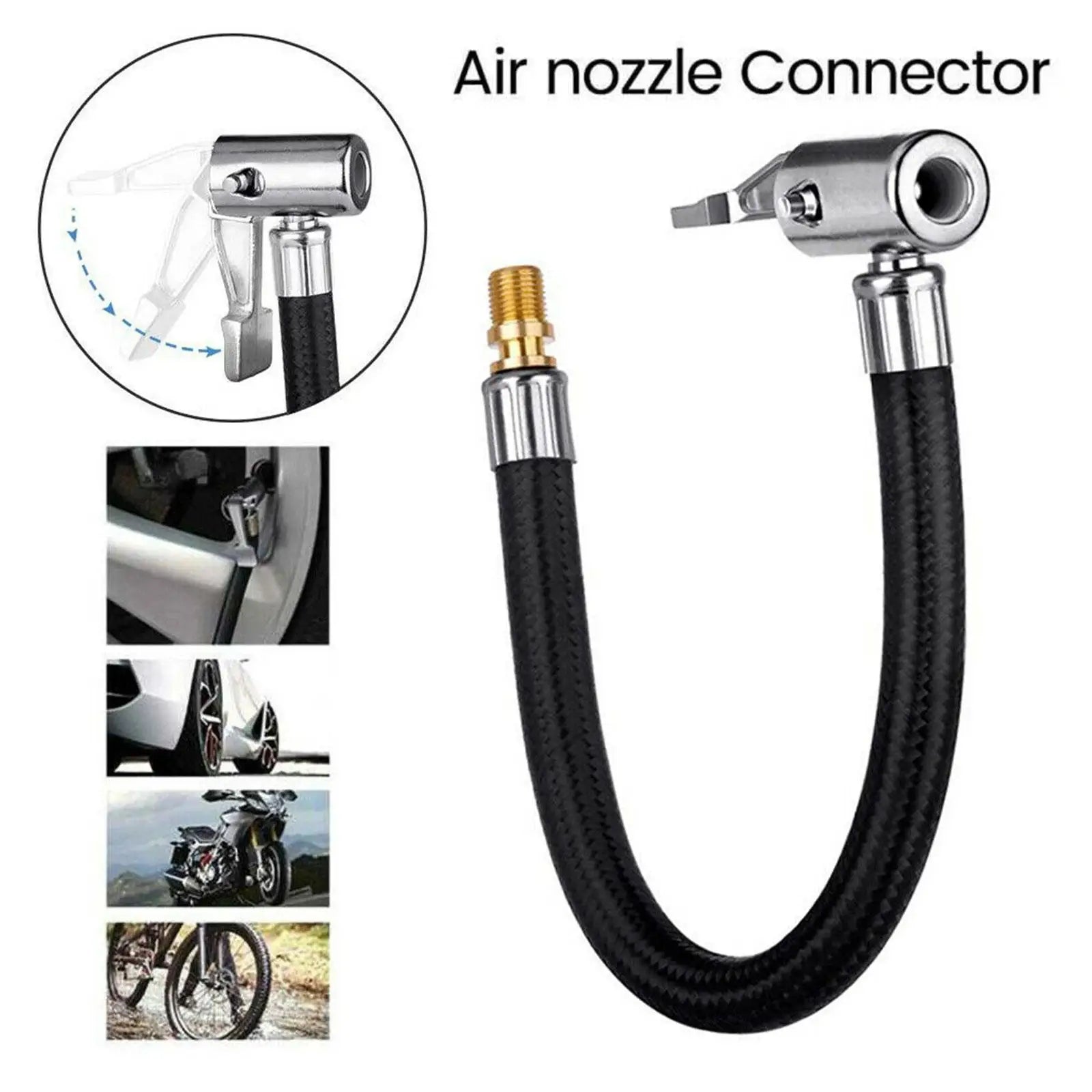 Flexible Steel Tire Valve Connection Tube Locking Car Accessories Air Chuck Air Pump Adapter Tube Extension K9R2