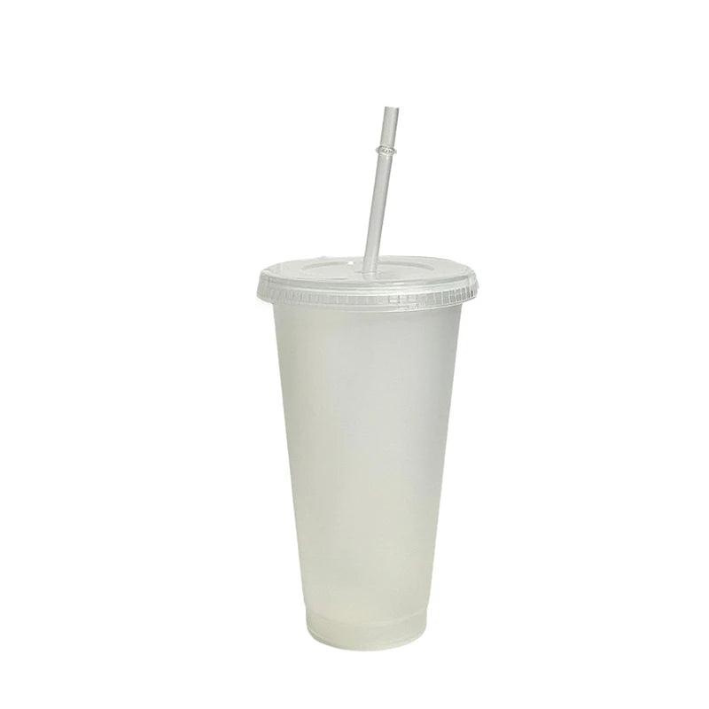 710ml White Straw Mug With Lid Color Changing Coffee Mug Reusable Cup Plastic Matte F lifestyle view