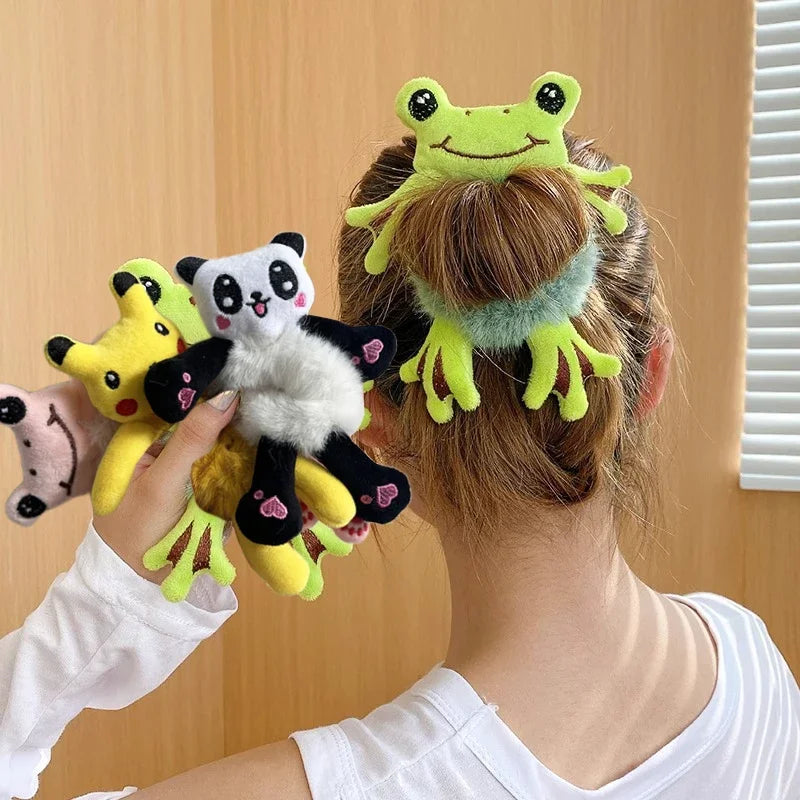 1pcs Hair Circle Girl Frog Plush Green Hair Circle Bun Cute Funny Hair Band Elastic Scrunchies For W