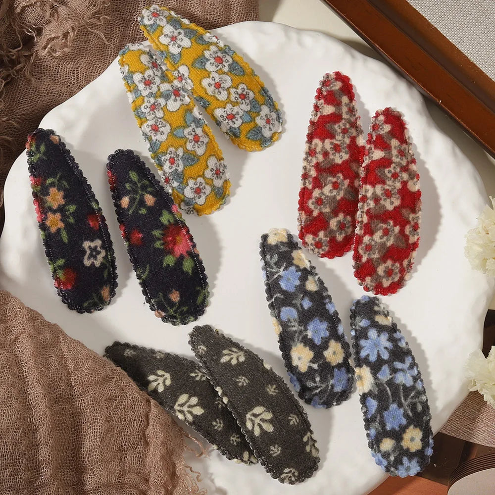 1 Set Printed Fabric Hair Clips Sweet Handmade BB Hair Clips Baby Girl Bangs Fixed Edge Clips Children's Hair Accessories Gifts