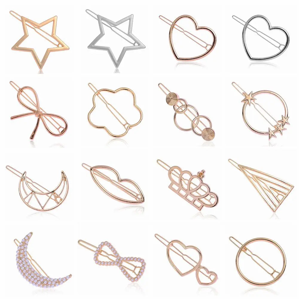 1PC Geometric Ponytail Hairpins Bobby Pins Knot Hair Clip Star Heart Barrettes Metal Hai detail view