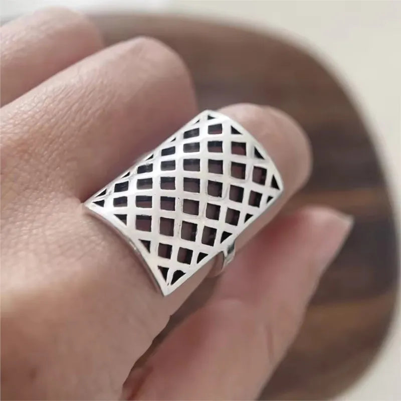 PANJBJ 925 Sterling Silve Multilayer Irregular Geometric Ring for Women Simple Charm R close-up view