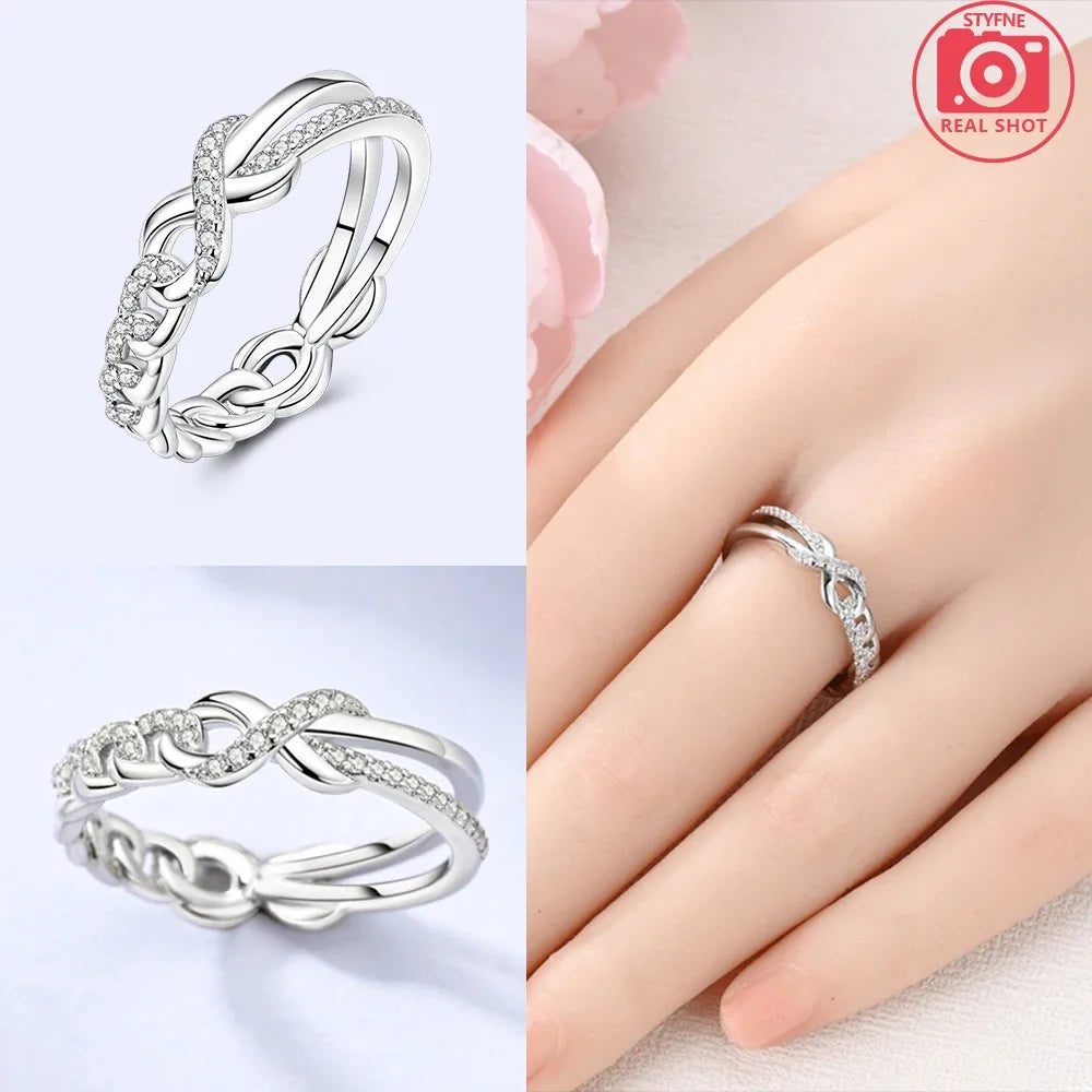 Original Romantic Heart-shaped White Zircon Shell Bowknot Rings 925 Sterling Silver W lifestyle view