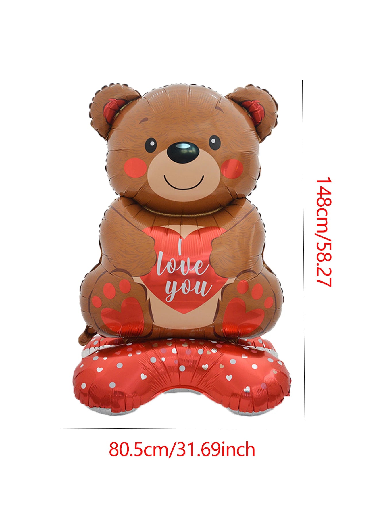 Love Heart Bear Balloon with Stand | Valentine's Day Decor close-up view
