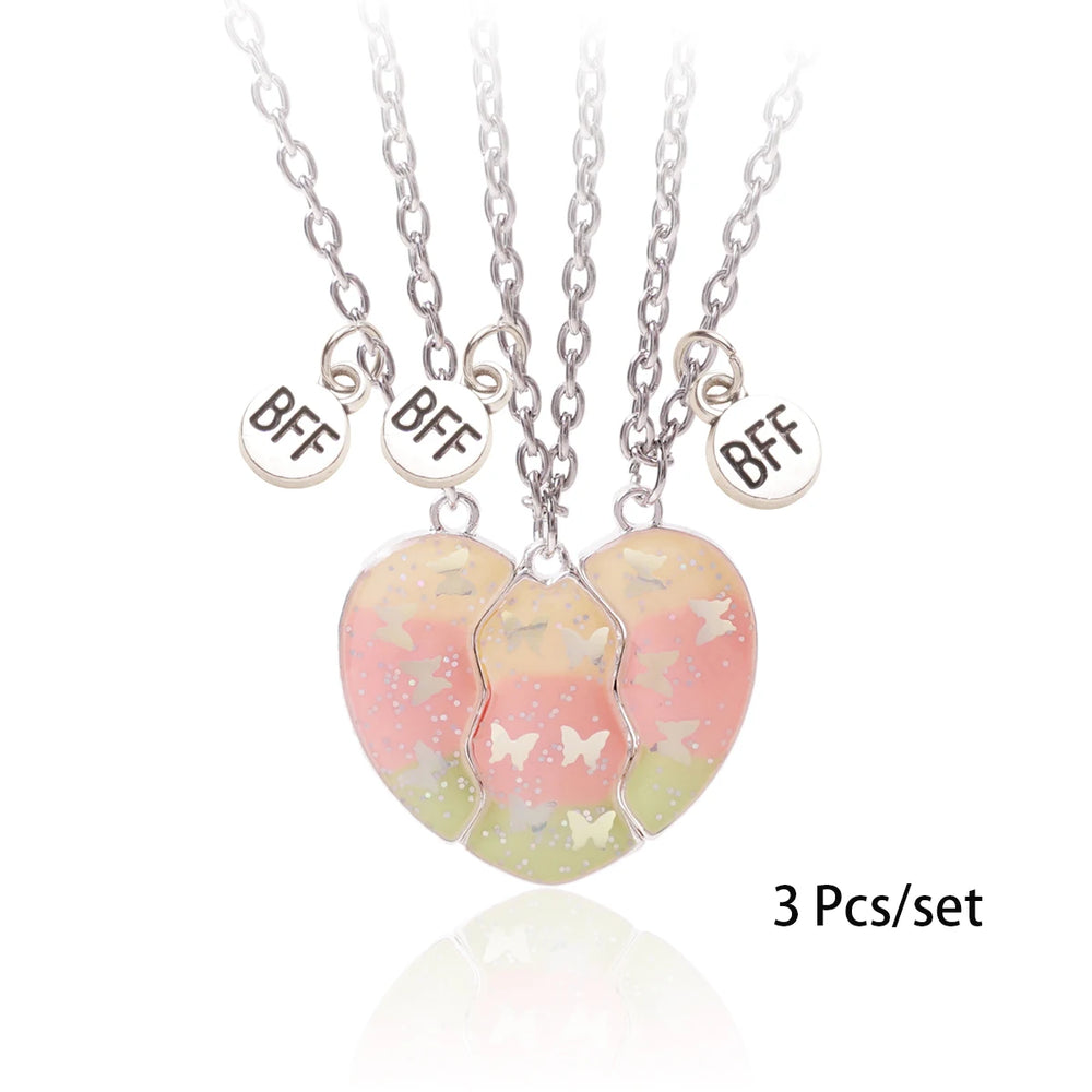 3 Pcs/set Best Friends Pendant Necklace For Woman Magnetic Adjustable Rainbow Daisy Lo close-up view
