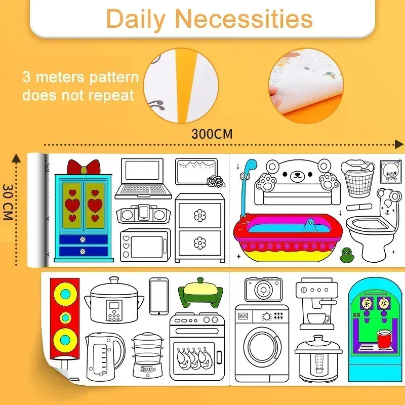 Children's Drawing Roll Sticky Color Filling Paper Graffiti Scroll Coloring Paper Roll close-up view