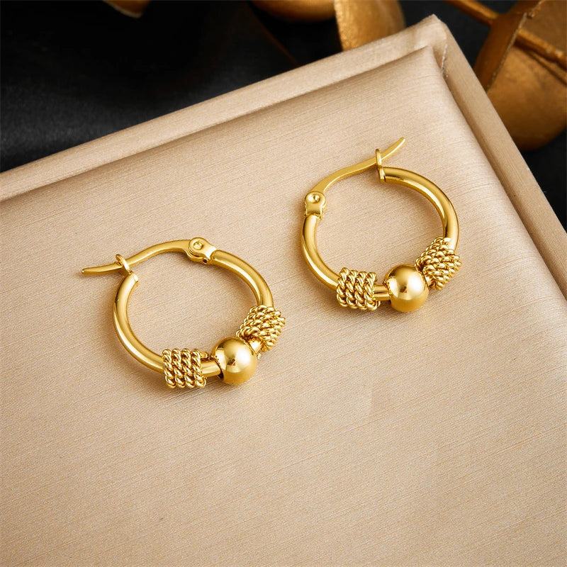 316L Stainless Steel Pearl Round Stud Earrings for Women lifestyle view