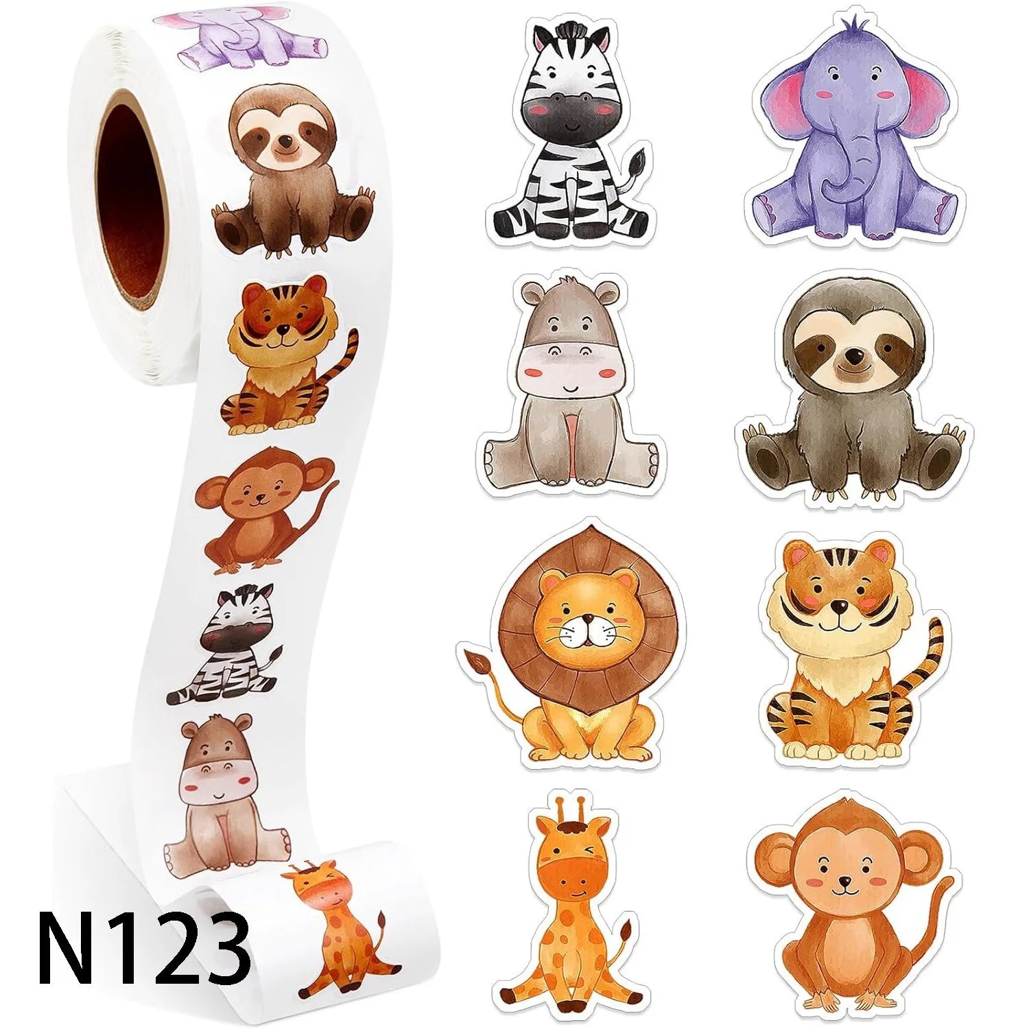 100-500 Animal Stickers Roll | Small Decorative Labels for Photocards and Gifts alternate view