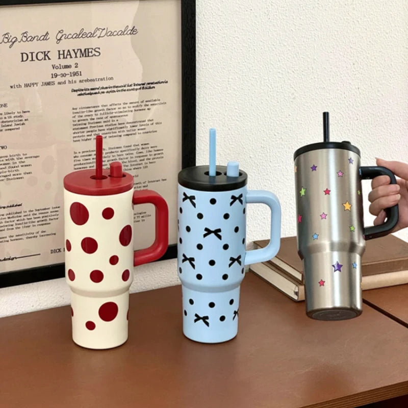 24oz Portability Tumbler with Handle Straw Lid Large Volume Stainless Steel Vacuum Insulated Cup Kee