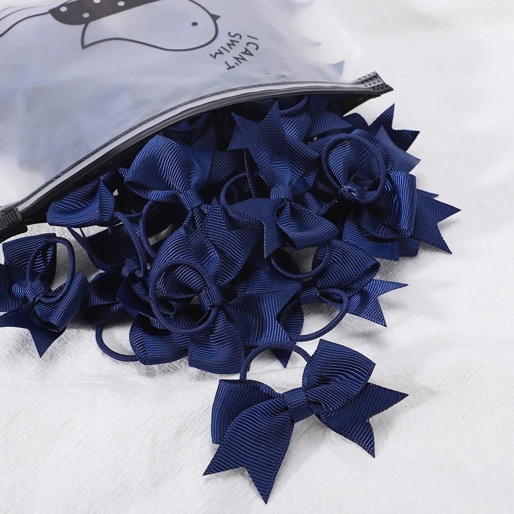10Pcs/lot Grosgrain Ribbon Pigtail Hair Bows Elastic Hair Ties Hair Bands Holders Gir alternate view