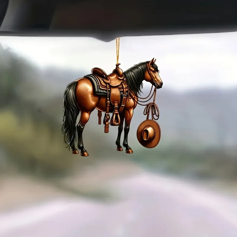Acrylic Flat 2D Western Cowboy Horse Car Rearview Mirror Pendant Keychain Bag Small P alternate view