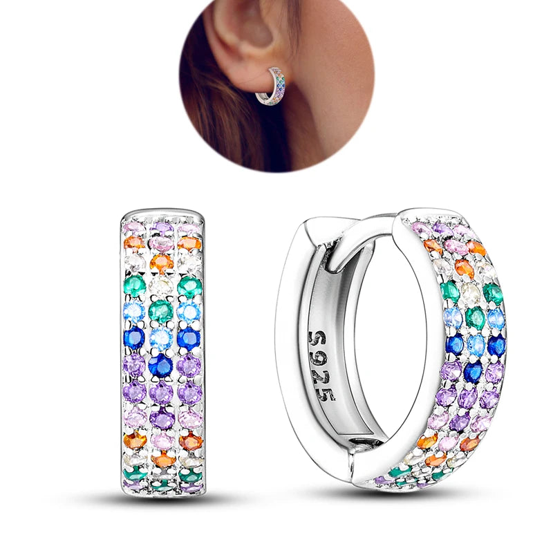 Hot Sale 925 Sterling Silver Heart Earrings Fit Original Charms Hoop Earrings For Women detail view