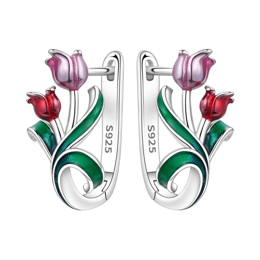 Orstarry Original 925 Sterling Silver Blue Iris Flower Earrings Women Hoop Earring Ann close-up view