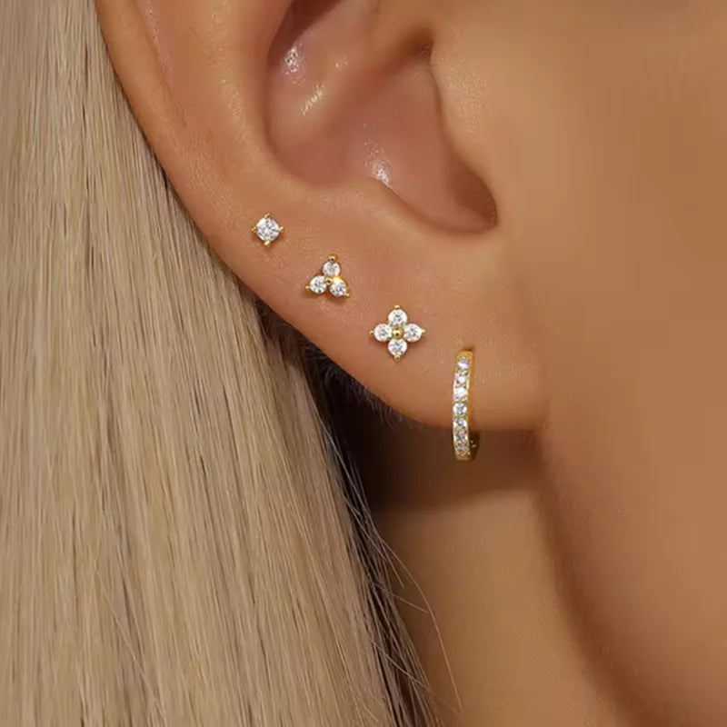 Huggie Hoop Earrings Set for Women | Crystal Zircon Tragus Cartilage Piercing Jewelry detail view