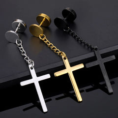 1 Pairs Punk Gothic Stainless Steel Stud Earring Cross Round Fake Ear Taper Dumbbell Fashion Women M