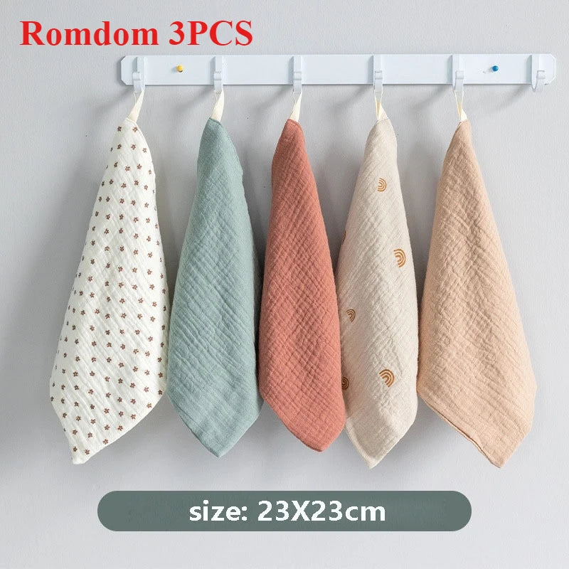 Soft Cotton Gauze Baby Towel Set | Newborn Muslin Handkerchief for Bath and Face detail view