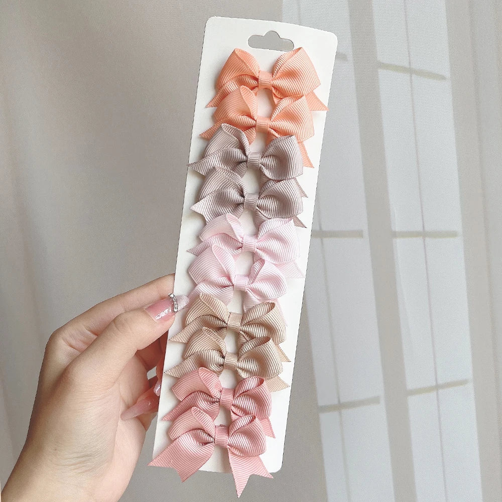 10Pcs/Set Solid Color Kids Bows Hair Clips for Baby Girls Handmade Ribbon Bowknot Hairpi detail view