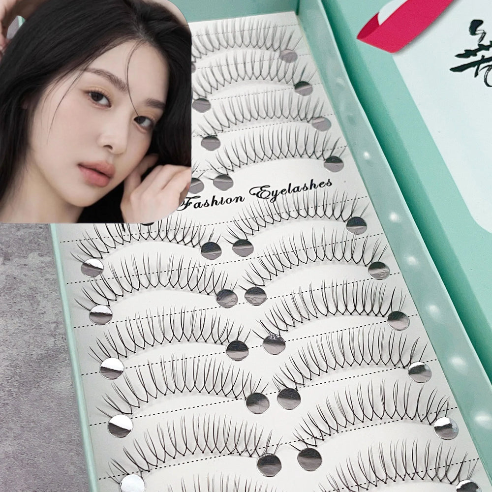 Anime Style False Eyelashes 10 Pairs | 11mm C-Shaped Curled DIY Strip Lashes additional angle