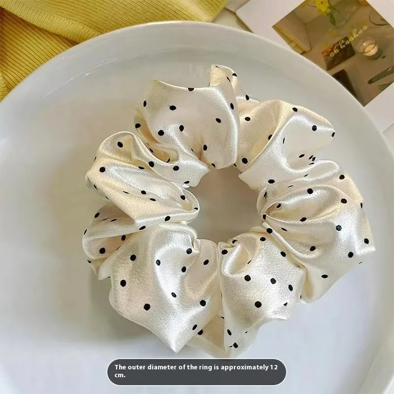 New Polka Dot White Scrunchies 12cm Large Hair Bands Female Elegant Black Hair Rope Ties detail view