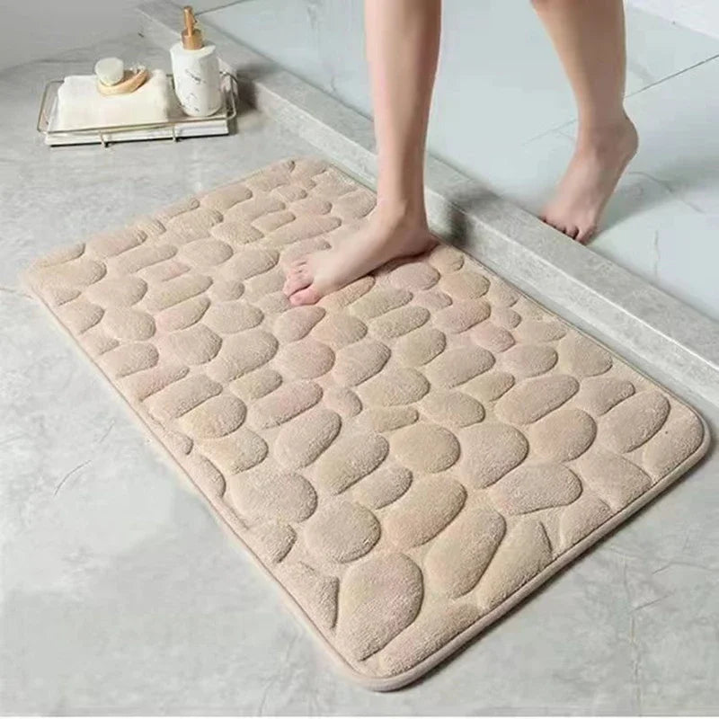 3D Non Slip Bathroom Mat Cobblestone Embossed Bath Mats Absorbent Doormat Carpet Do additional angle