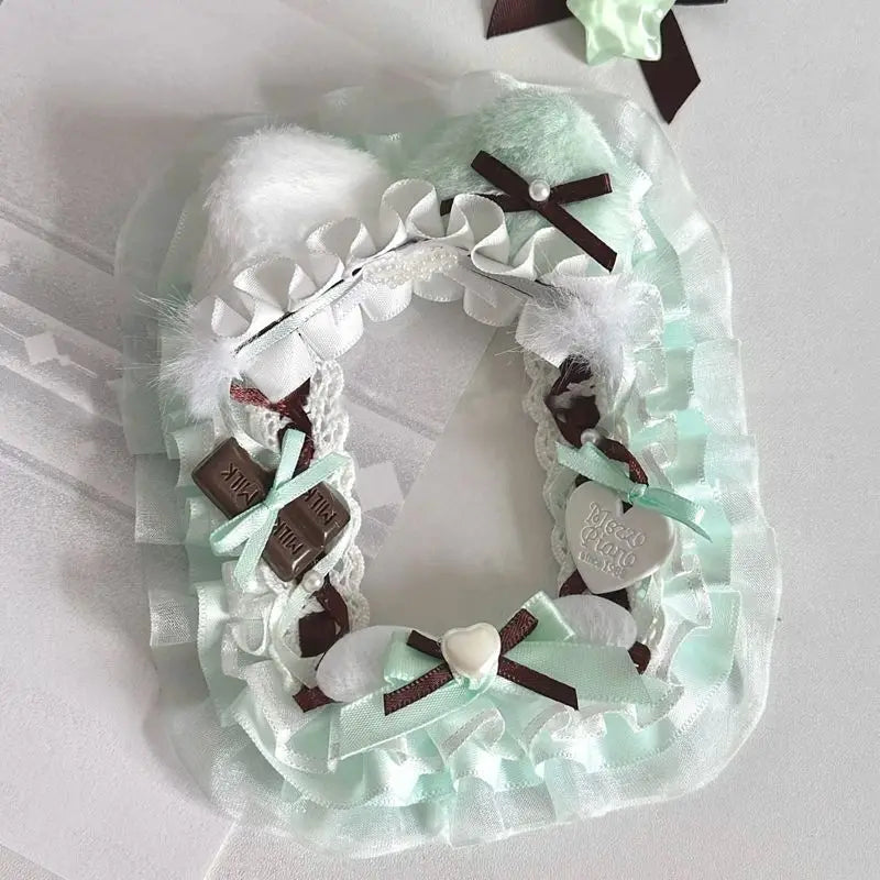 Cute Rabbit Ears Lace Ribbon Badge Holder Itabag Decoration Fill Badge Holder Handmade close-up view