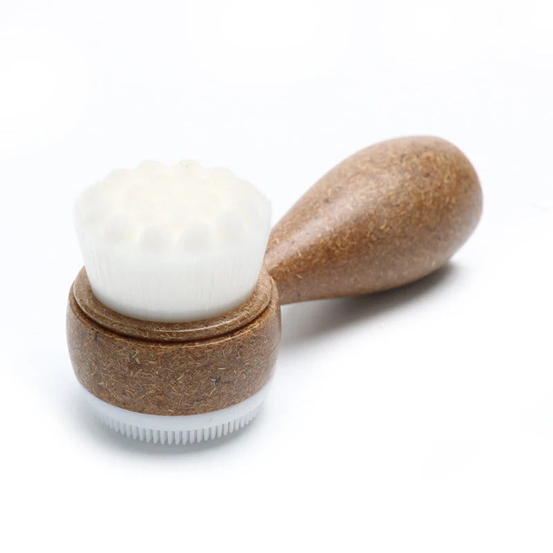 Double Sided Facial Brush | Coconut Handle Exfoliating Cleanser close-up view