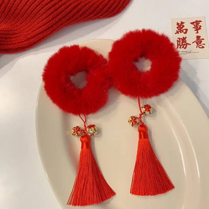 2PCS New Tassel Big Red Chinese-style Hair Accessories Cute Children’s Day And New Year detail view