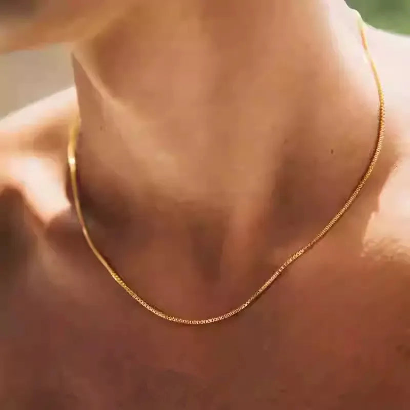 925 Sterling Silver Gold Plated Necklace | 1mm Box Chain Fine Jewelry for Women close-up view