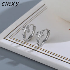 CIAXY Silver Color Cross Ear Hoop Earrings for Men and Women Couples Personality Zircon Ear Buckle Punk Jewelry